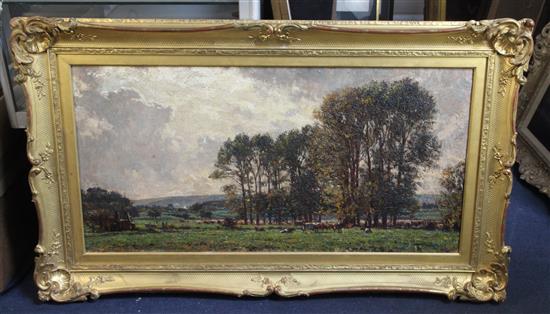 Edward King (1863-?) Cattle in a river landscape 17.5 x 35.5in.